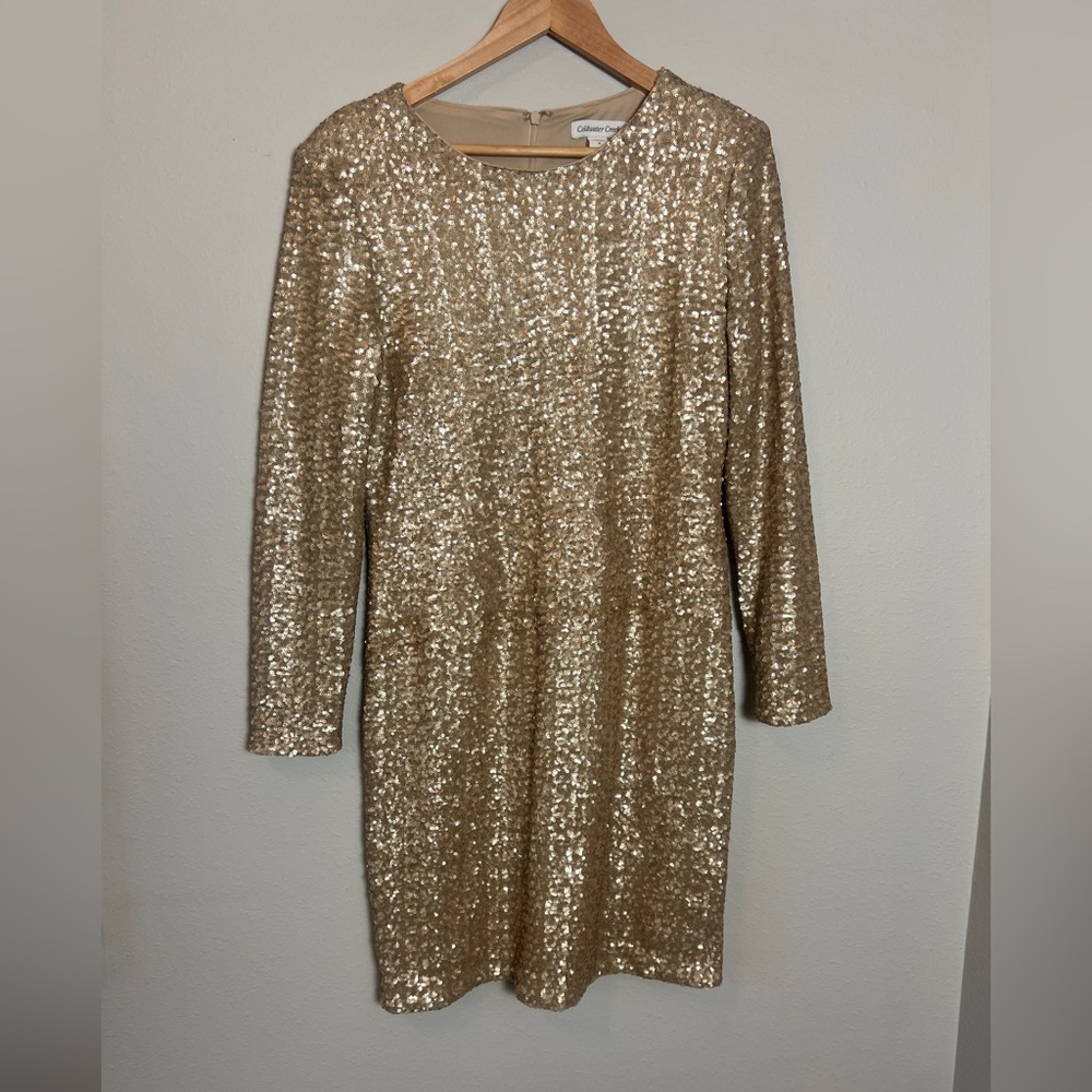 Women’s Gold Long Sleeve Sequin Sheath Dress – Size 8 Party Dress